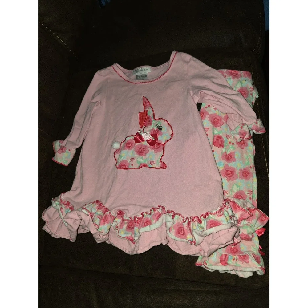 Bonnie jean‎ spring floral Easter bunny outfit top leggings size 4